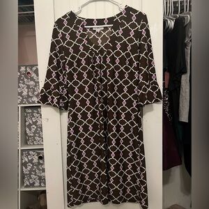 Jude Connally Brown and White Long Sleeve Dress